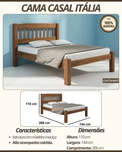 Cama casal madeira maciça