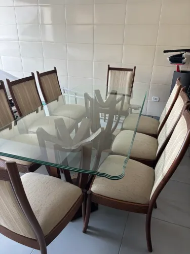 Mesa de Jantar de Vidro 8 Lugares