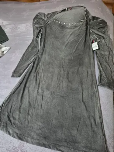 Vestido malha manga Bufante, cinza mescla. 40,00