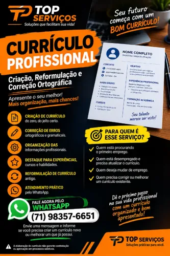 Currículo Profissional | Criação, Reformulação e Correção Ortográfica