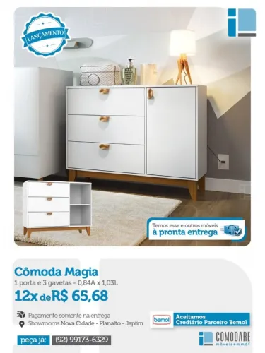 Cômoda Magia 3 Gavetas e 1 Porta | Organizador para Quarto | Pronta Entrega | Comodare