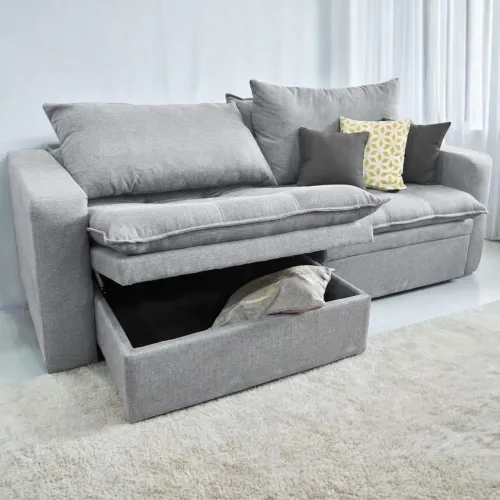 Sofá Retrátil/Cama Baú Versalles  2,40 m Linho Cinza tt43