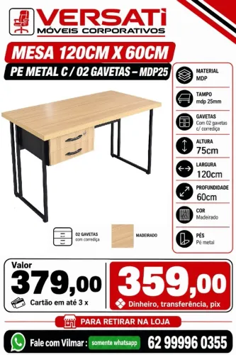 Mesa de escritorio 120 x 60 pé metal cor madeirado ( novo )