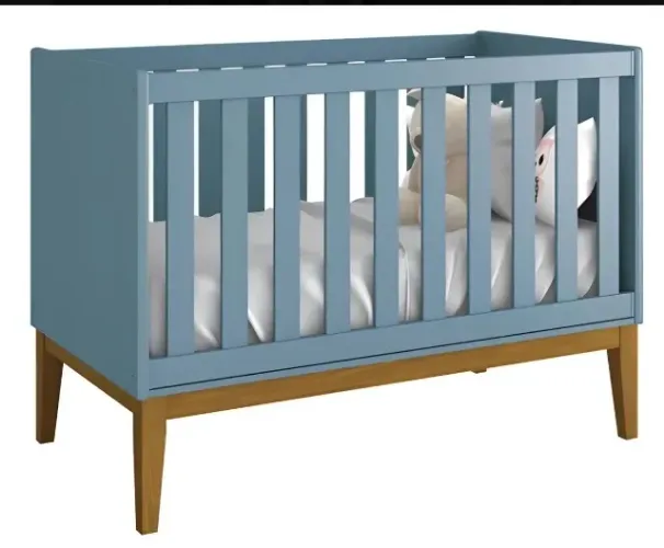Berço Mini Cama Classic Azul Fosco com Pés 