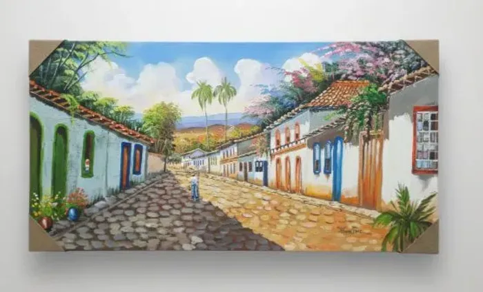 Quadro pintado casario antigo D'Martins