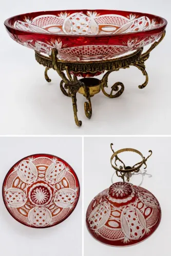 FRUTEIRA/ CENTRO DE MESA EM CRISTAL VERMELHO LAPIDADO