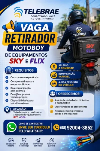 VAGA DE RETIRADOR DE EQUIPAMENTOS (MOTO BOY)