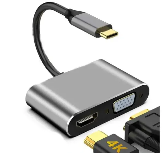 Adaptador Tipo C Pra HDMI 4k Vga 2 Em 1 Knup