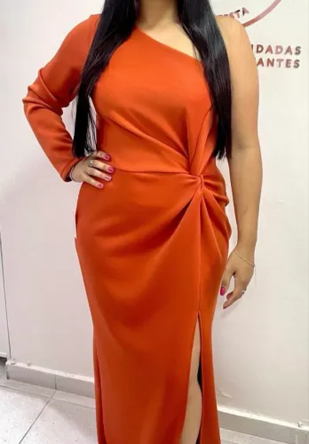 Vestido terracota de crepe