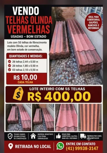 ? VENDO LOTE DE TELHAS OLINDA VERMELHAS