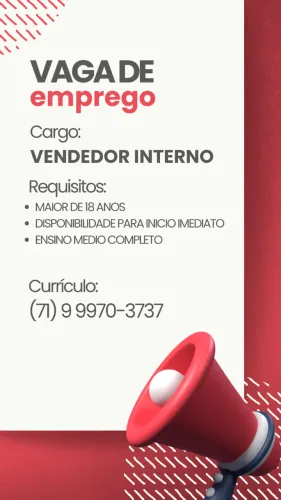VAGA PARA VENDEDOR INTERNO, NÃO É NECESSARIO EXPERIÊNCIA.