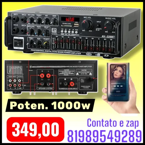 Amplificador De som e Áudio Bluetooth 1000w