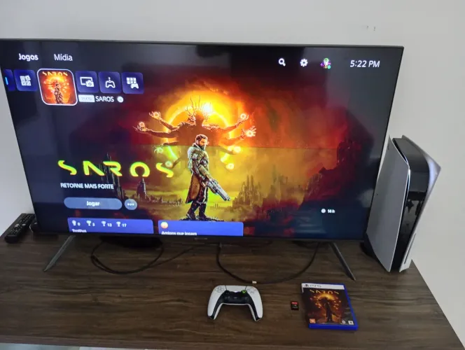 PS5 + SAROS + TV + CONTROLE + SHIN MEGAMI TENSEI + ACTION FIGURES