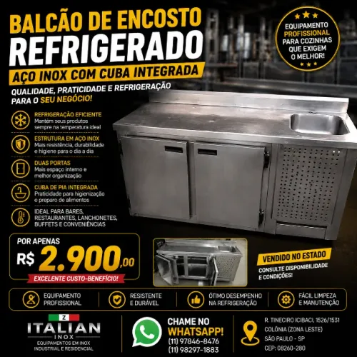 Balcão Refrigerado de Aço Inox com Cuba - Apenas 2.900,00