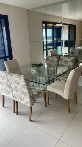 Mesa sala de jantar quadrada de vidro com 6 cadeiras