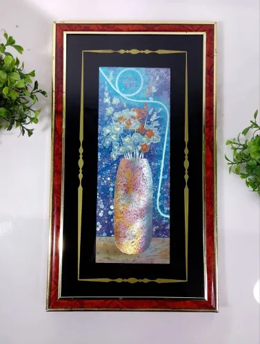 Quadro Decorativo Anos 80 Foil Art Vaso com Flores.