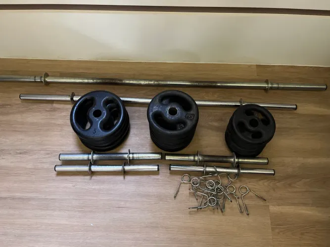 Kit Completo de Musculação - 60kg em Anilhas de Ferro + 6 Barras