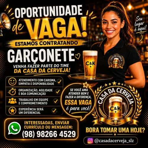 Oportunidade de vaga para garçonete 
