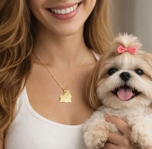 Colar Semijoia Folheado a Ouro Raças de Cachorro / Patinha