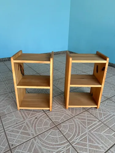 2 Mesinhas de Cabeceira De Chão Madeira Maciça Natural