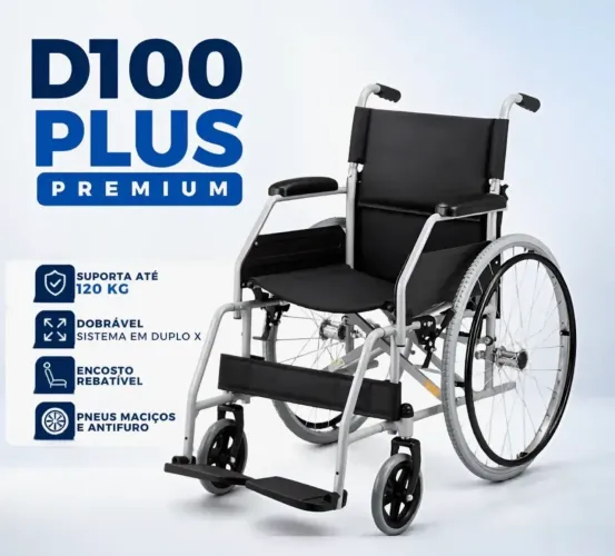 Cadeira De Rodas Dobrável Aço Resistente Desmontável 120kg