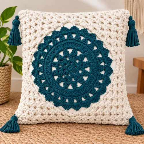 Capa de almofada em Crochê 45x45cm