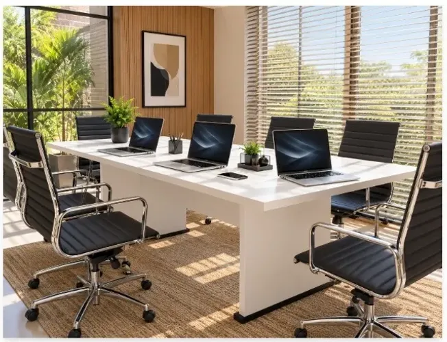 Mesa de Reunião Top Woods com L182cm x P90cm x A74cm.
