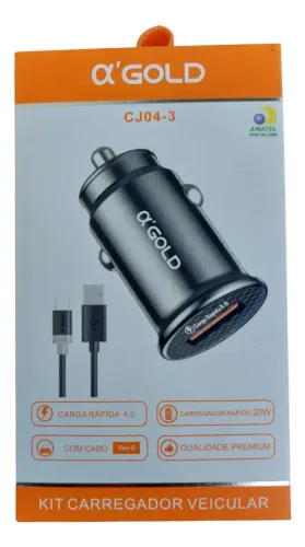 Kit Carregador Carro + Cabo Tipo-c Carga Rápida 20w