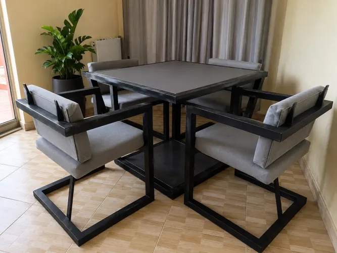 Mesa de Jantar Industrial com 4 Cadeiras - Estrutura Metálica Reforçada
