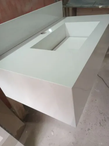 Pia esculpida no porcelanato super branco 70x39x20