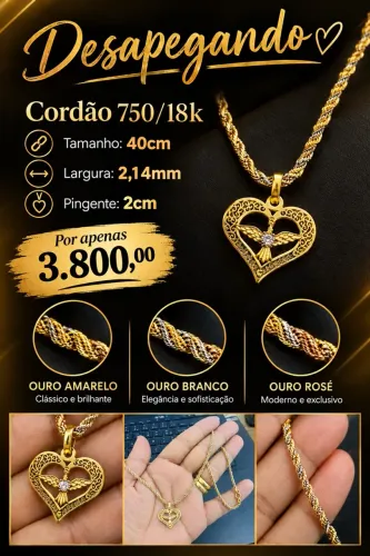 CORDÃO 750/18k 2,14MM 40CM PINGENTE 2CM