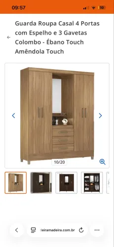 GUARDA ROUPA 4 PORTAS COM ESPELHO 3 GAVETAS