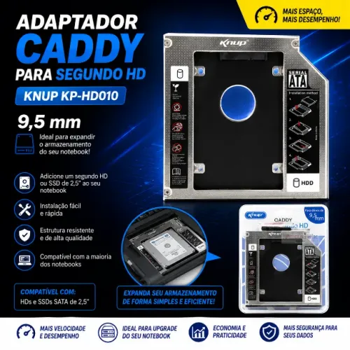 Adaptador Caddy para Segundo HD Knup KP-HD010 - 9,5 mm