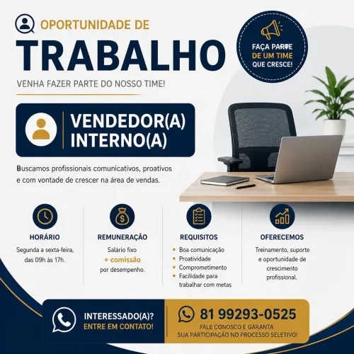 Vaga para vendedor interno