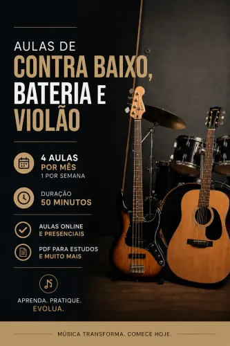 Aula de bateria, contra baixo e violão
