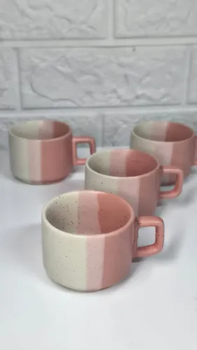 Jogo 4 Xícaras Cerâmica 90ml, Rosa, Café, Chá, Conjunto alta qualidade, Elegante