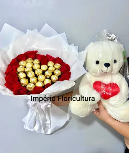 Buquê Luxo com Ferrero e Pelúcia