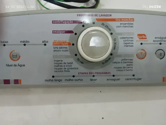 Painel Maquina de Lavar Brastemp Ative 11 KG com Cabos Elétricos.