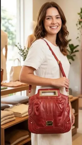 bolsa jorge bischoff original em couro cor vermelha linda