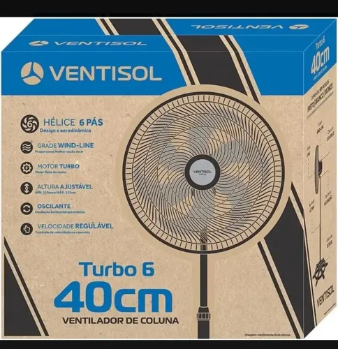 Ventilador De Coluna Turbo 6 Pás 40cm Preto Ventisol Diâmetro 40 Cm Frequência 80 Watts
