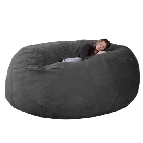Puff Gigante Redondo 200x80 Em Suede Cinza Sem Enchimento