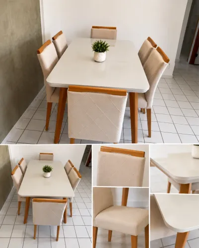 MESA 6 CADEIRAS COM TAMPO DE VIDRO