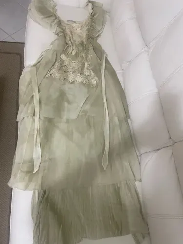 Vestido de tule e algodão longo, tamanho 40