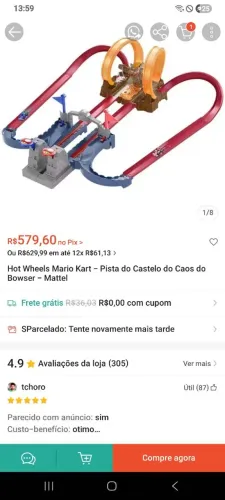 VENDO PISTA Hot Wheels Mario Kart - Pista do Castelo do Caos do Bowser - Mattel