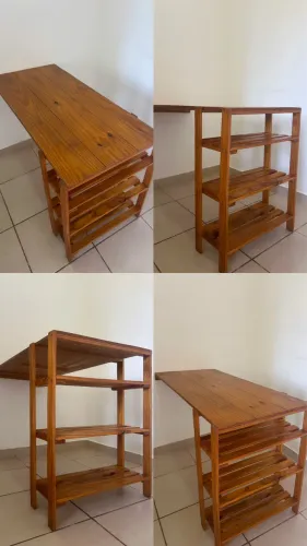 Mesa de jantar - Bancada de madeira com prateleiras 