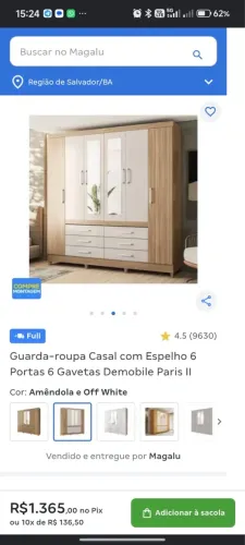 Guarda Roupas Casal com espelho 6 portas 6 Gavetas