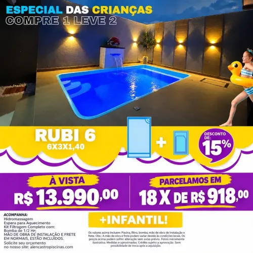 Piscina de fibra rubi 6 retangular com infantil de brinde!!!!