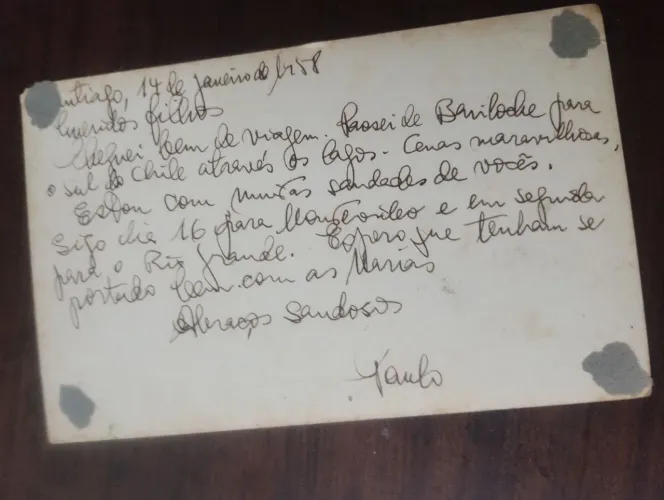 CARTÃO POSTAL ESCRITO SANTIAGO CHILE 1958