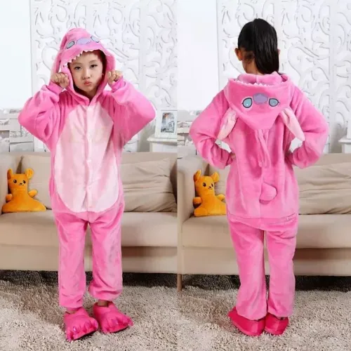 Pijama Kigurumi Macacão Fantasia Stitch Angel Rosa Ohana