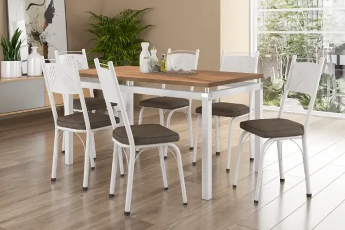 sala cozinha mesa jantar com 6 cadeiras